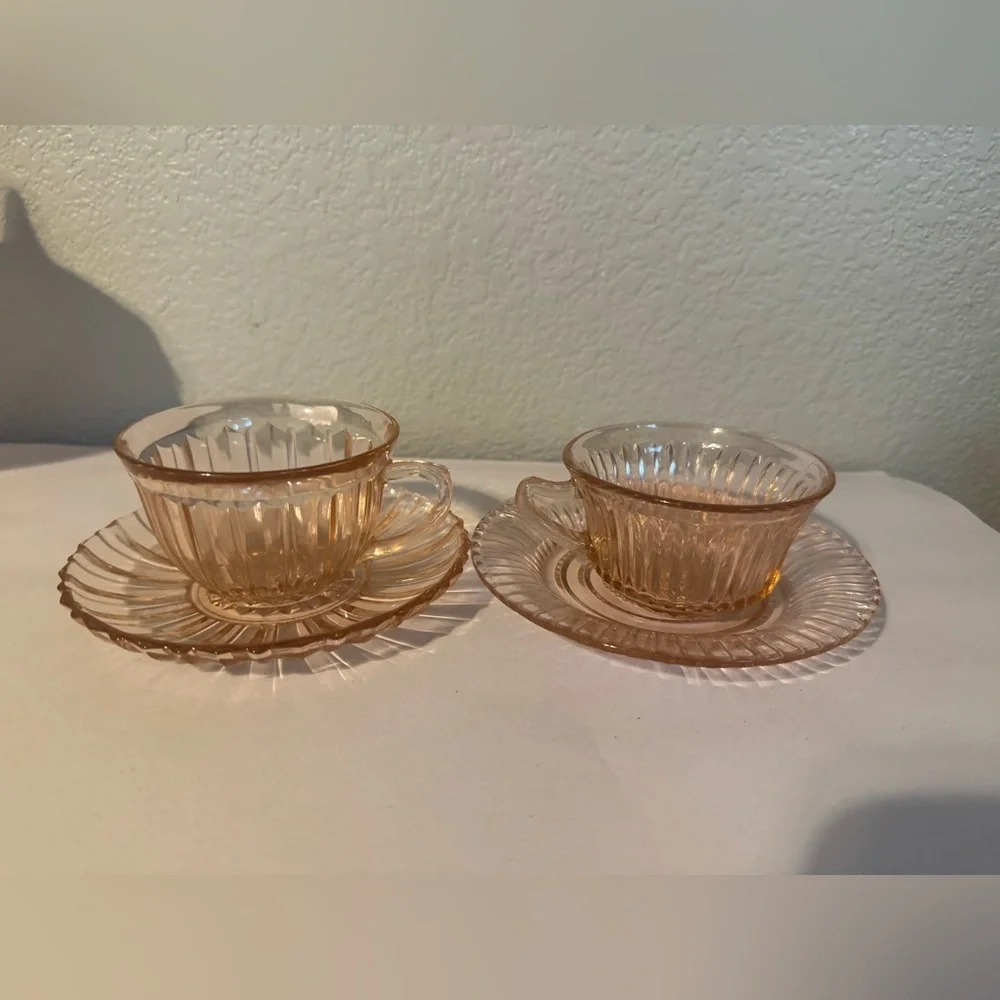 Queen Mary Depression Glass Teacup and Saucer Set